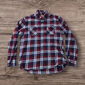 Vintage 1980s Big Mac Shirt Men Medium Fannel Plaid Long Sleeve JC Penny Red/Blu